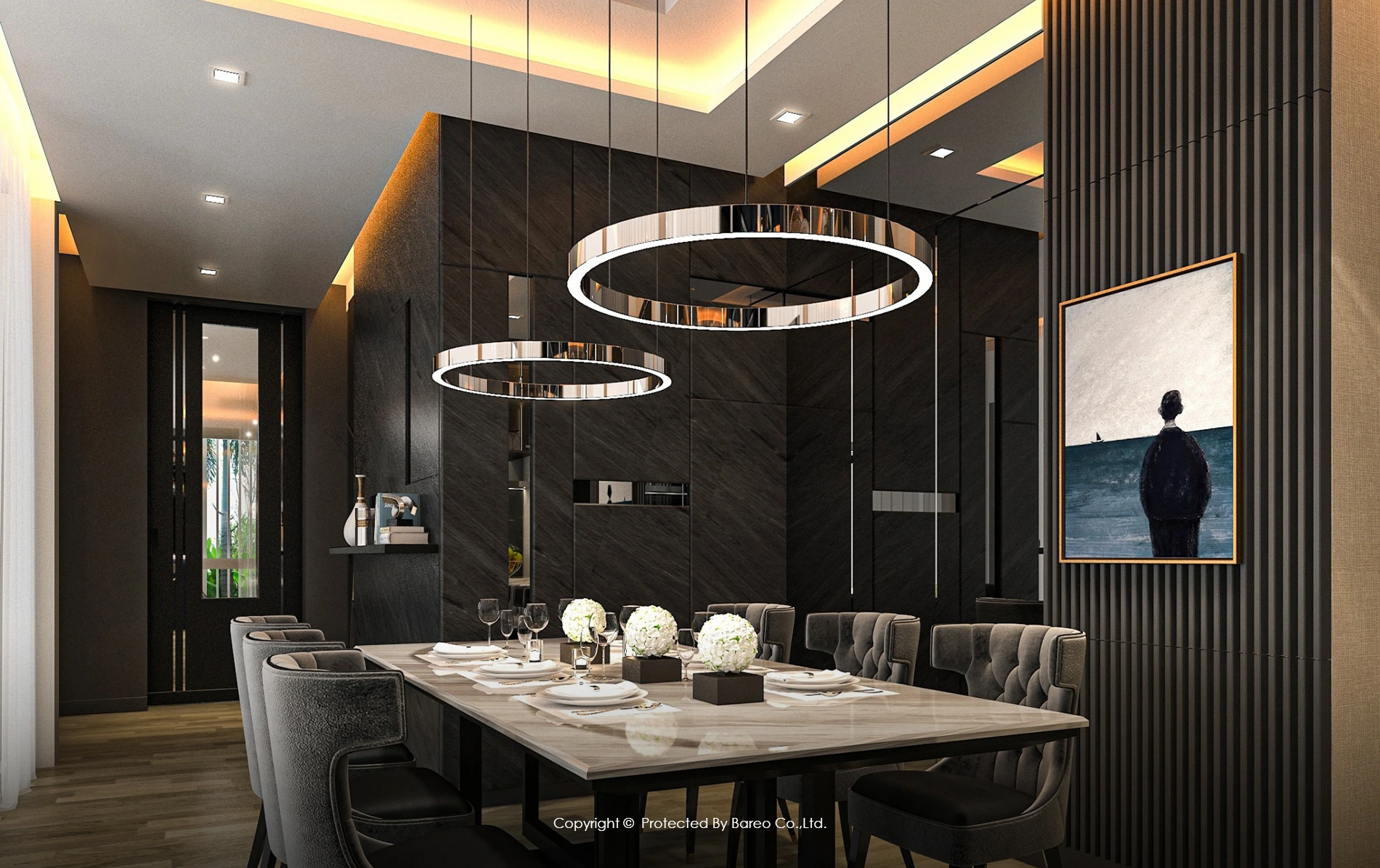 ออกแบบตกแต่งภายในห้องอาหารโทนสี Dark Elegance