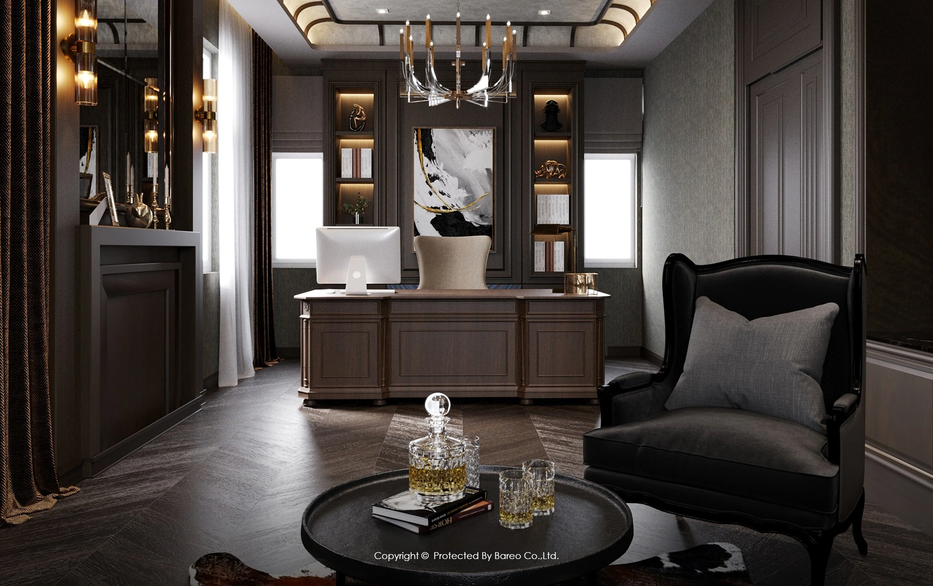 ออกแบบตกแต่งภายในห้องทำงานโทนสี Dark Elegance